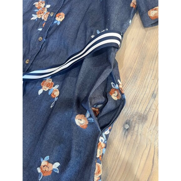 Petal Lush Denim  Midi Shirt Dress Womens M Blue Jean Embroidered Button Up - Picture 4 of 9